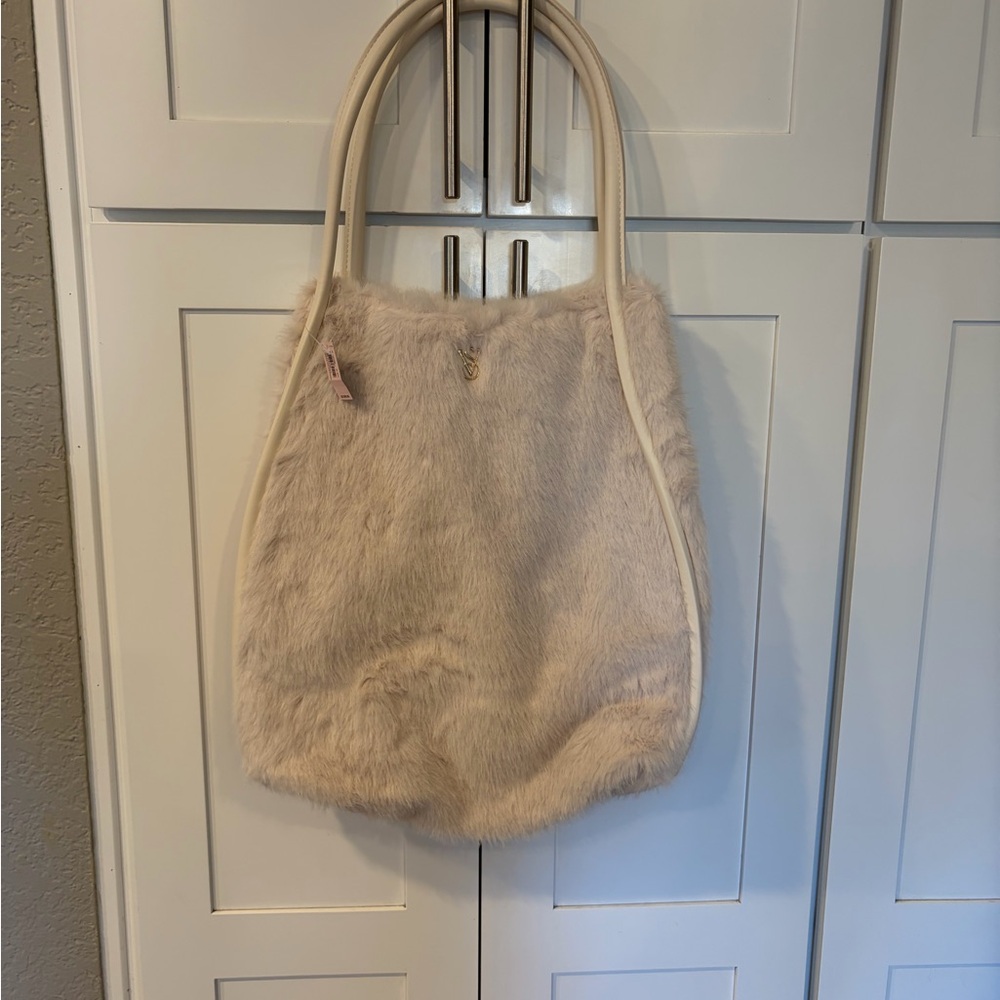 Elegant Cream Faux Fur Tote Bag by Victoria’s Secret
